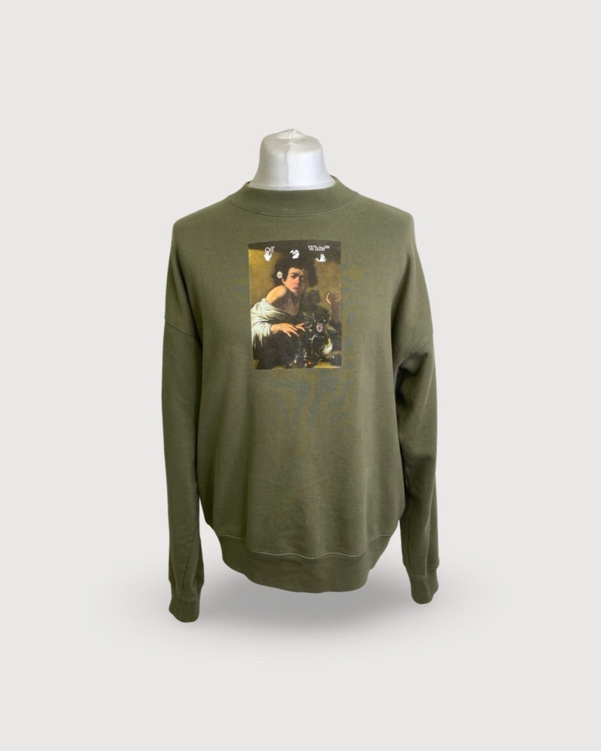 Off White Print Sweatshirt Green M