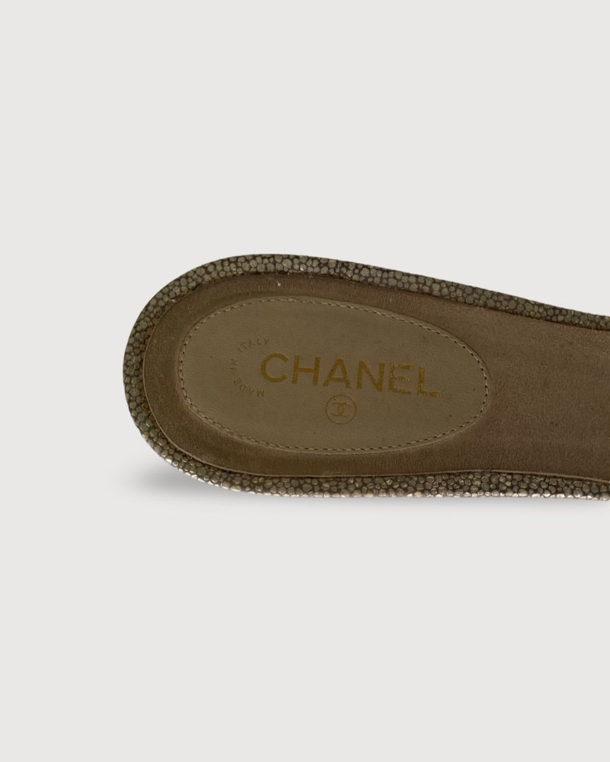 Chanel Pearl Mule Heels Gold 40