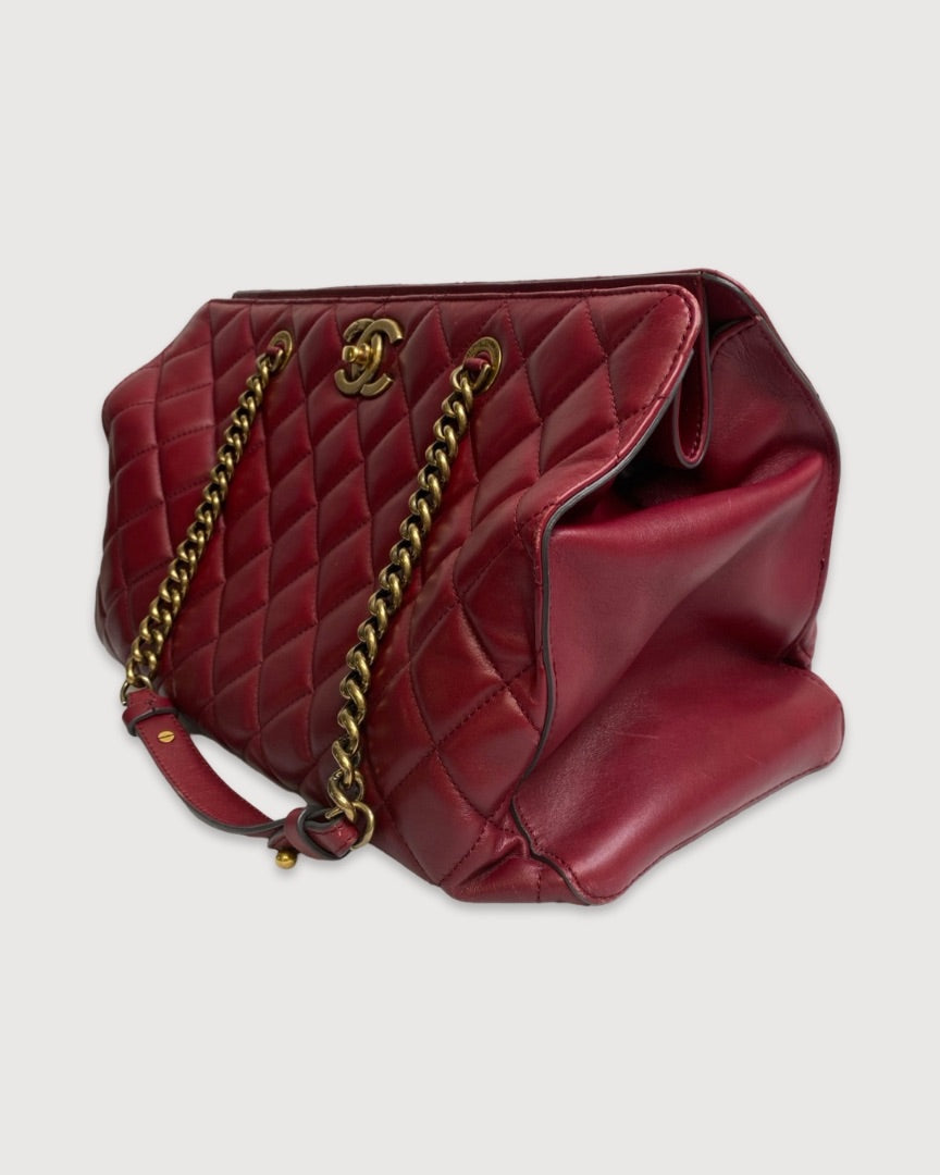 Burgundy Chanel Quilted Tote Bag