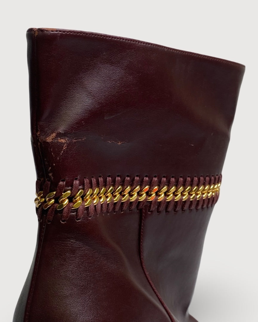 Burgundy Stella McCartney Chain Ankle Boots, 6