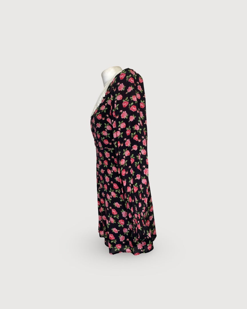 Queens of Archive Floral Mini Dress Black / Pink S