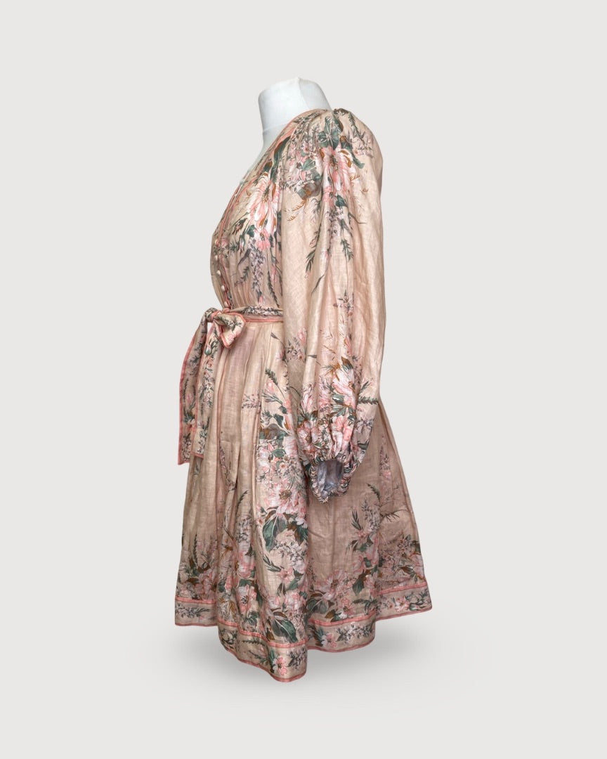 Peach/ Green Zimmerman Floral L/S Dress, S