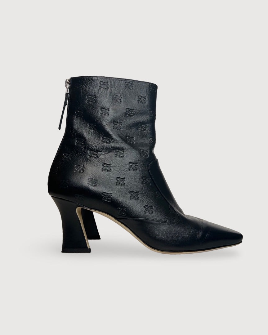 Black Fendi Embossed Logo Ankle Boots, 7