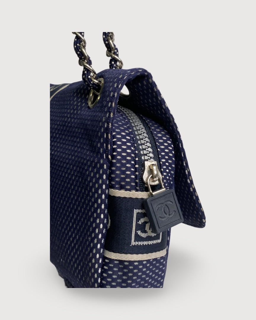 Navy/ Cream Chanel Mesh Sport Flap Bag