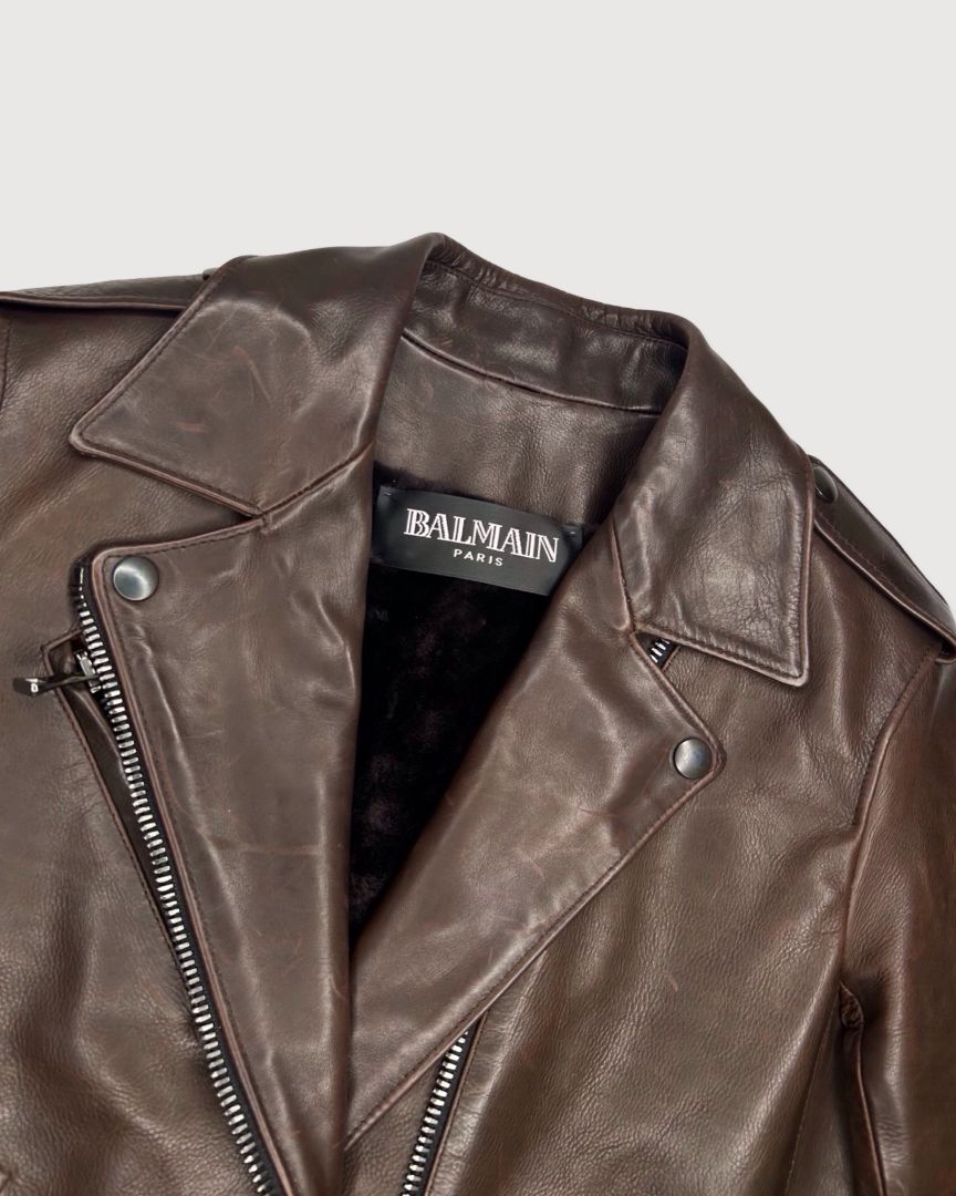 Brown Balmain Jacket leather, 38