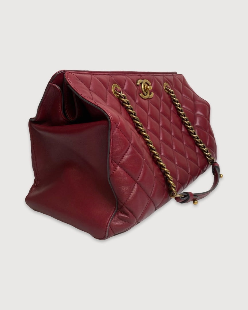 Burgundy Chanel Quilted Tote Bag