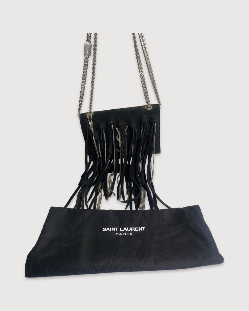 Black/ Silver Saint Laurent Fringe/ Chain Bag