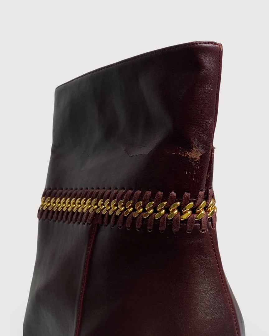 Burgundy Stella McCartney Chain Ankle Boots, 6