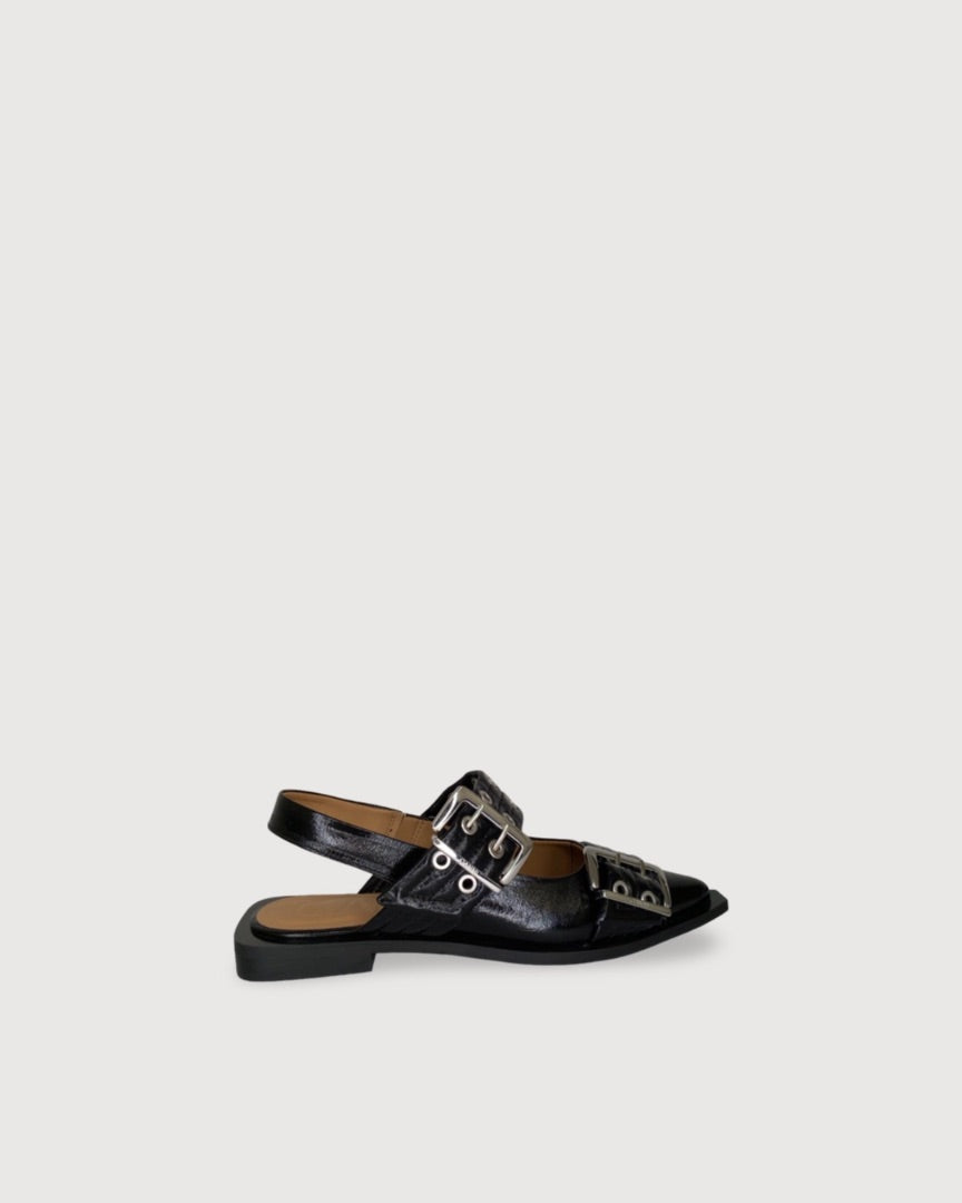 Ganni Buckle Ballerina Shoes Black 38