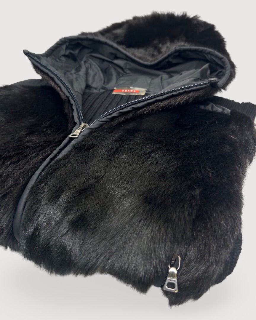 Black Prada Knit fur Hood, 40