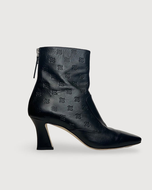 Black Fendi Embossed Logo Ankle Boots, 7