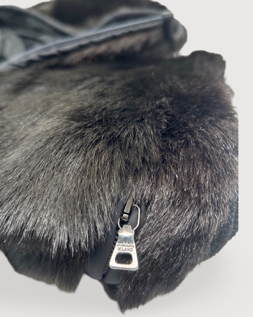 Black Prada Knit fur Hood, 40