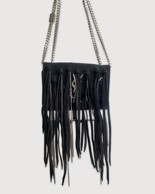 Black/ Silver Saint Laurent Fringe/ Chain Bag