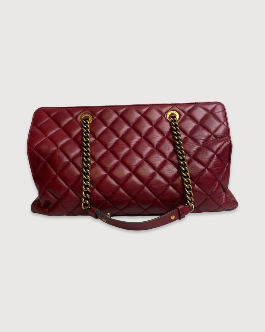 Burgundy Chanel Quilted Tote Bag