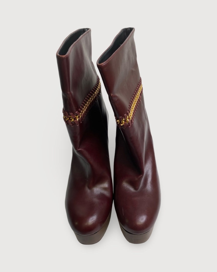 Burgundy Stella McCartney Chain Ankle Boots, 6