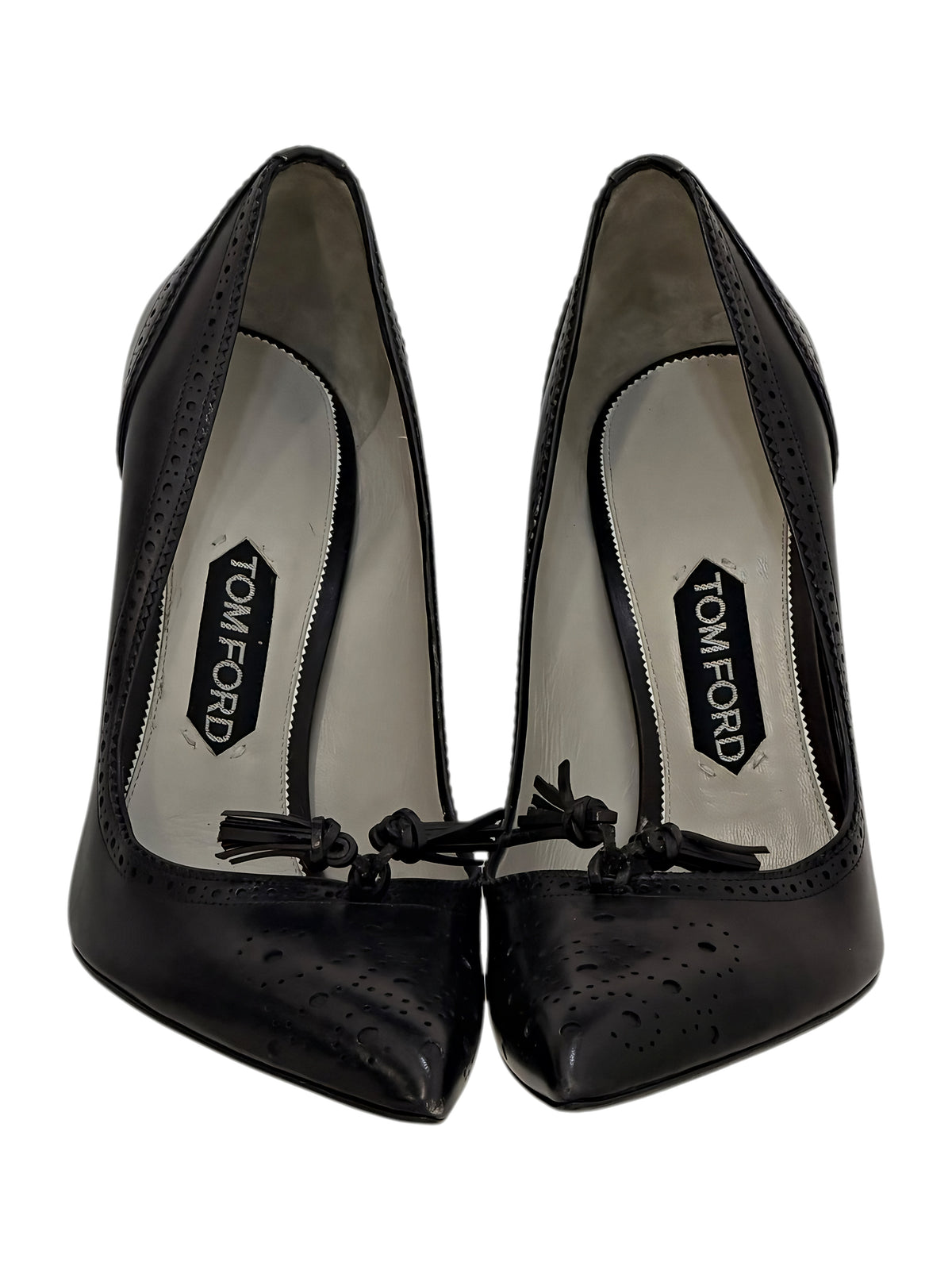 Tom Ford black heels, pair from the front