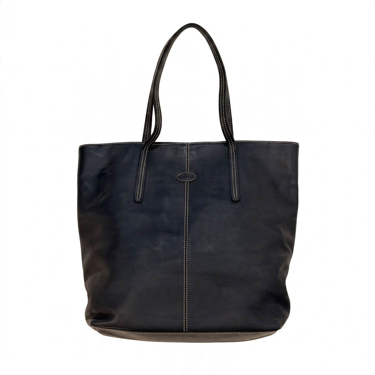 Tod’s navy leather tote bag, front view